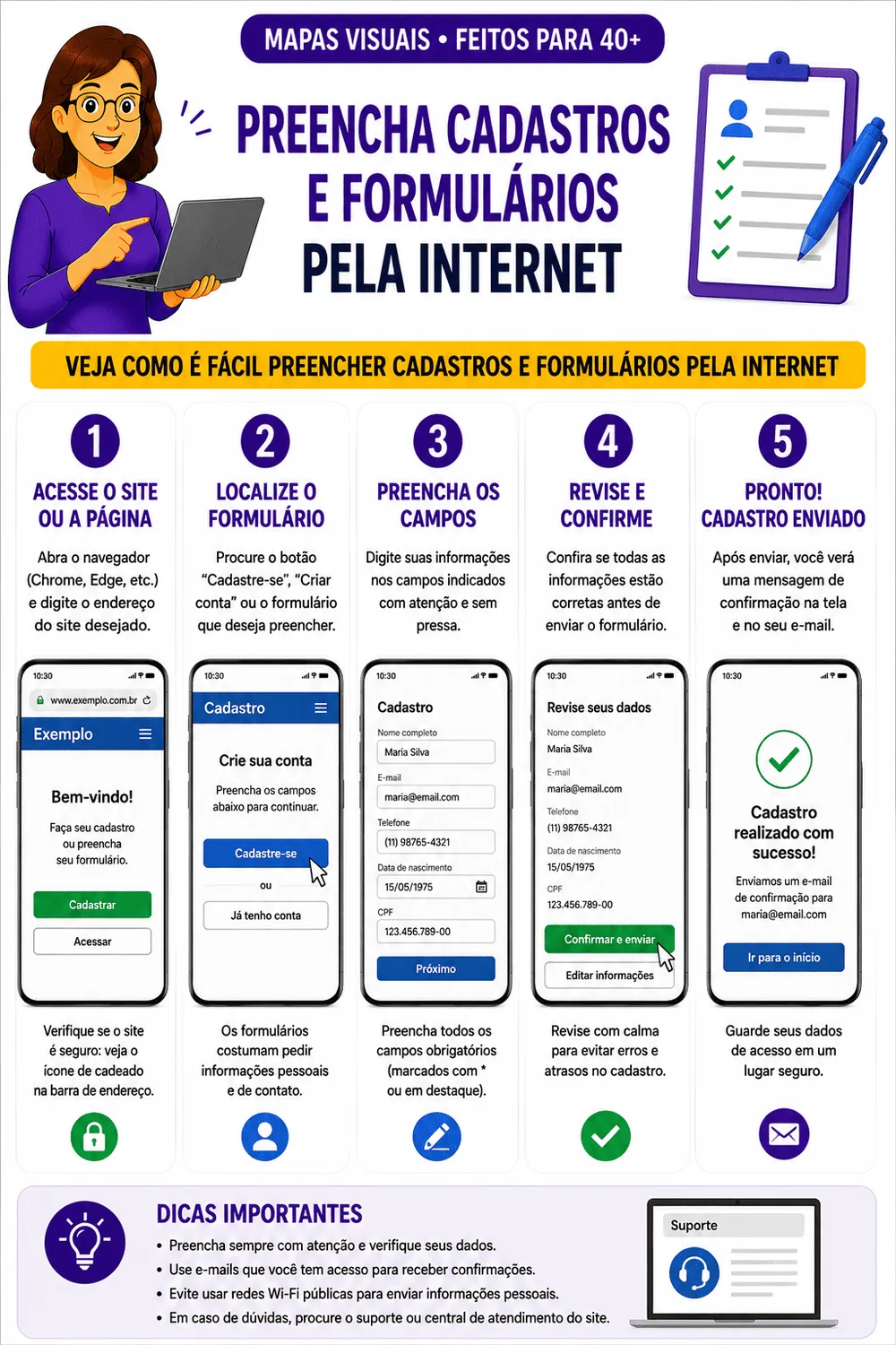 Preencha cadastros e formulários pela internet