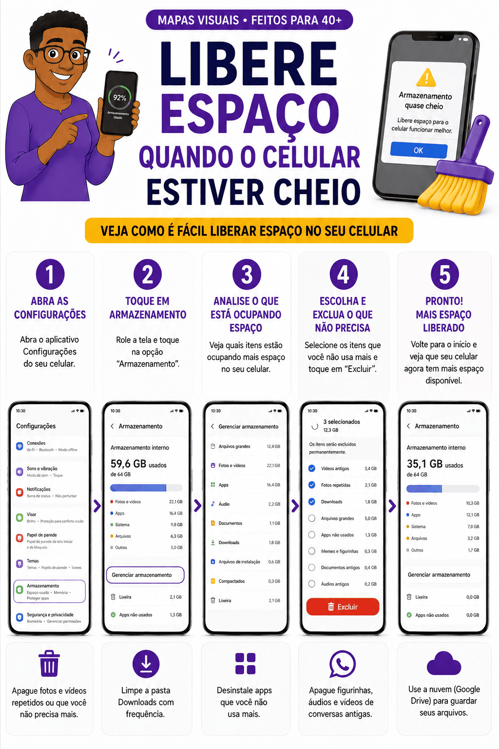 Libere espaço quando o celular estiver cheio