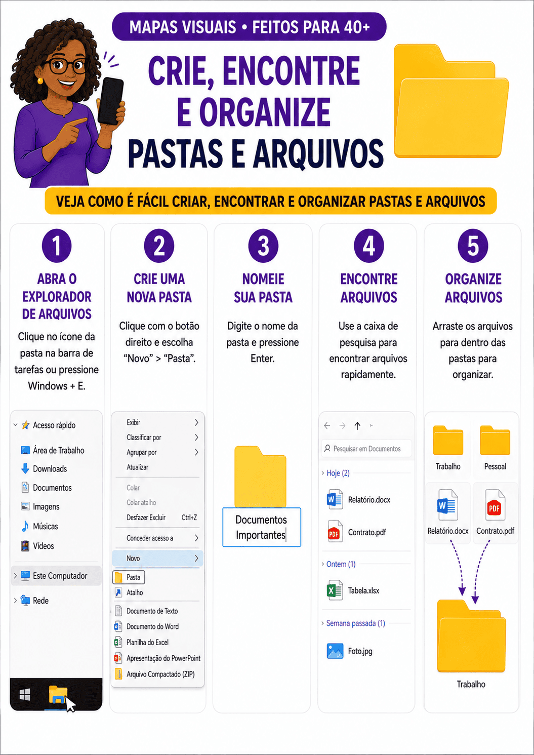Crie, encontre e organize pastas e arquivos