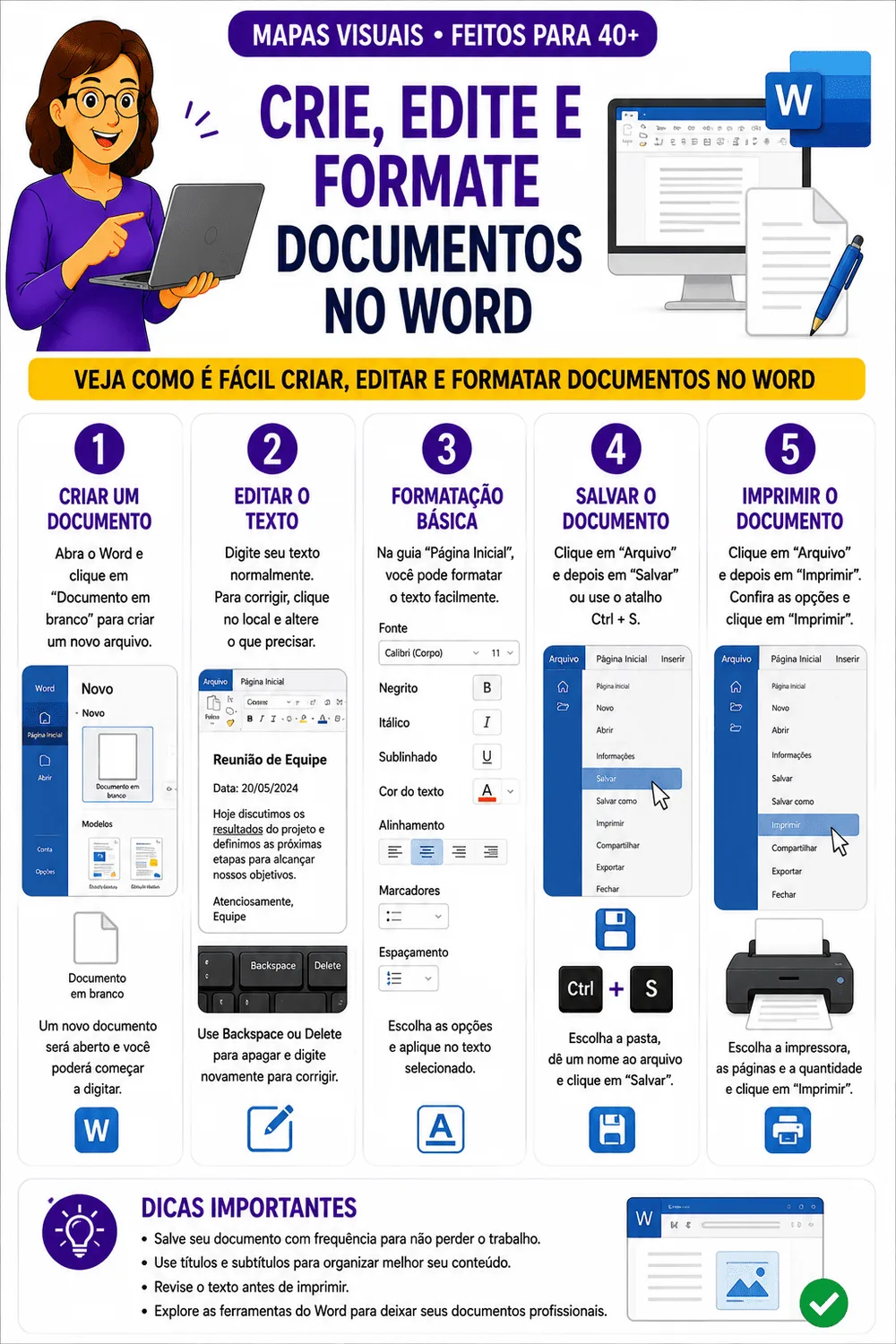 Crie, edite e formate documentos no Word