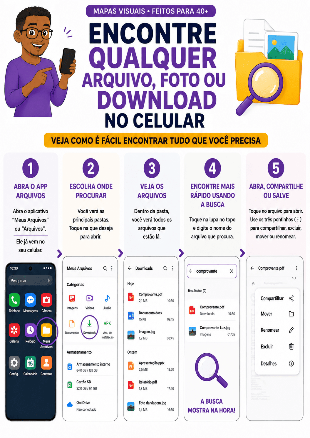 Encontre qualquer arquivo, foto ou download no celular